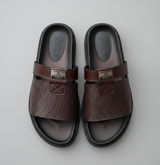 VICK Genuine Leather Sandal – Palm slipper Brown Edition