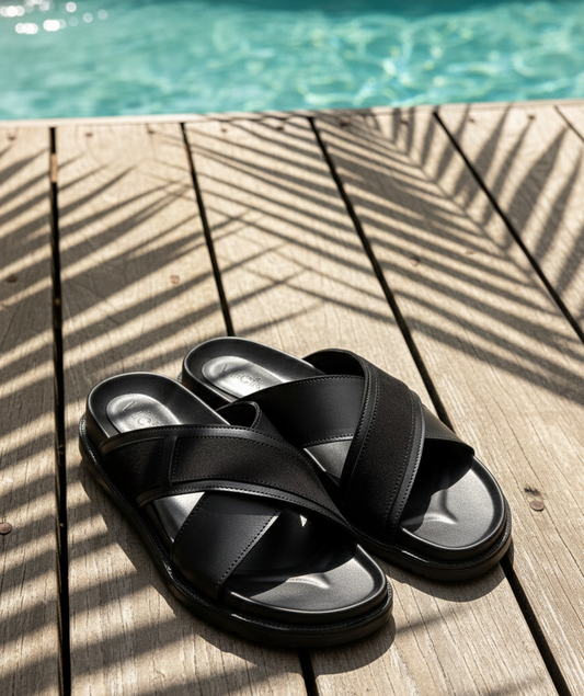 VICK Genuine Leather Sandal – Cross Black Edition