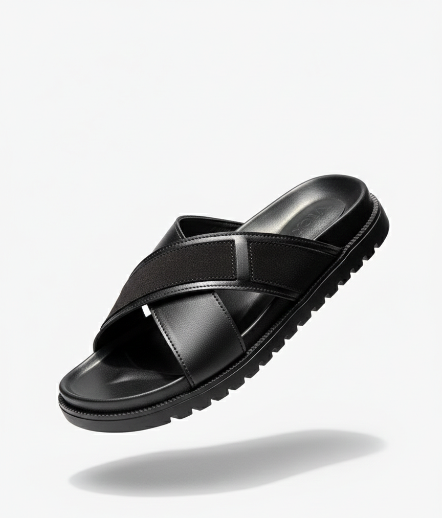 VICK Genuine Leather Sandal – Cross Black Edition