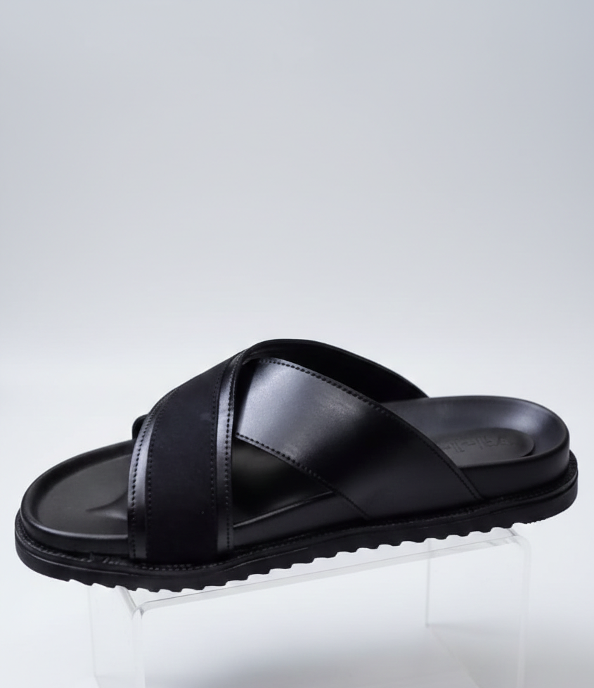 VICK Genuine Leather Sandal – Cross Black Edition