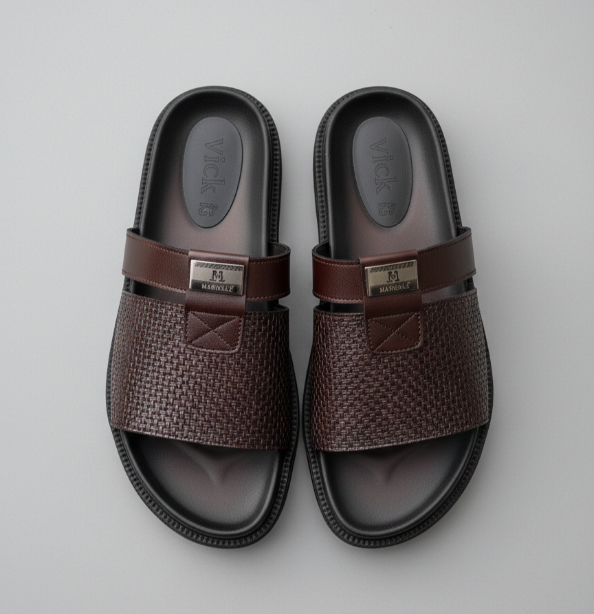 VICK Genuine Leather Sandal – Palm slipper Brown Edition