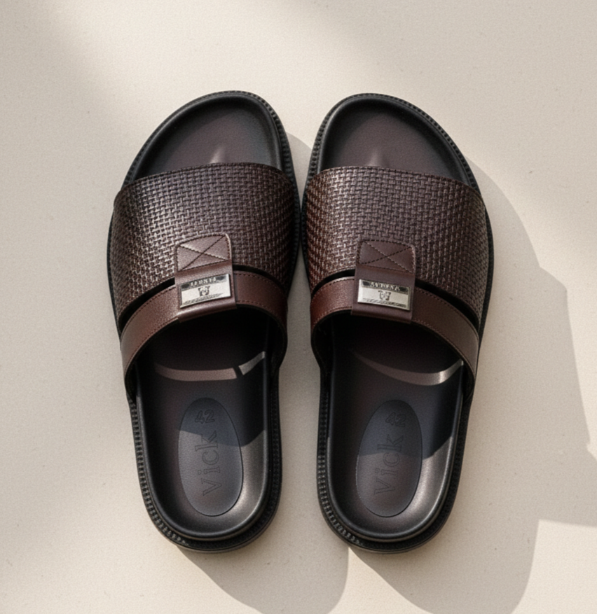VICK Genuine Leather Sandal – Palm slipper Brown Edition
